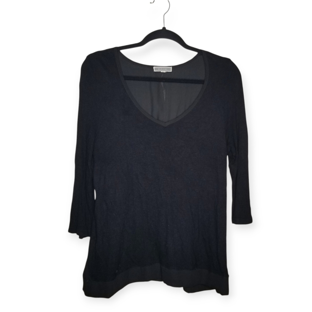 Pleione Knit Top Sheer Back Panels 3/4 Sleeves Black Women's Size L